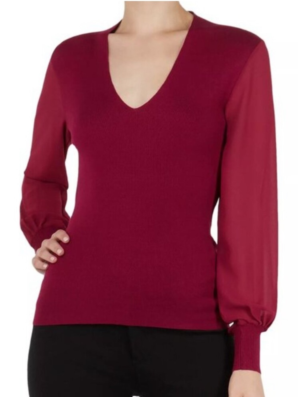 Ted baker magenta pink Bryanna knit sweater puff sleeve v neck size 4 fall work